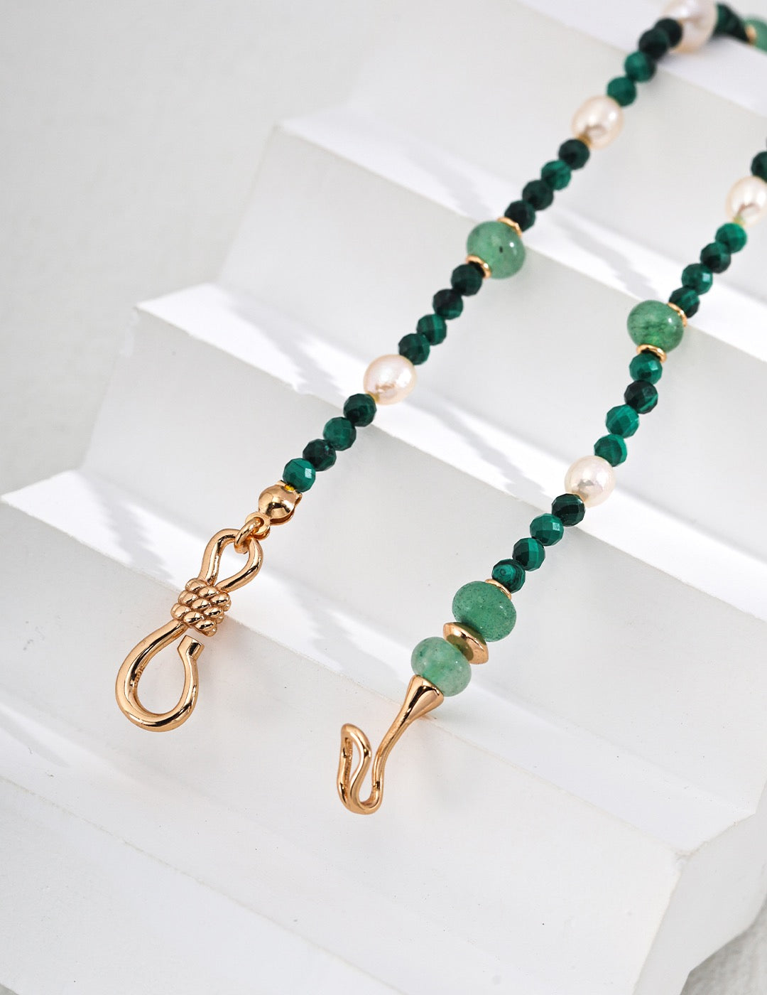 S925 Silver Green Dongling Jade Natural Malachite Pearl Necklace (necklace/bracelet dual-use)