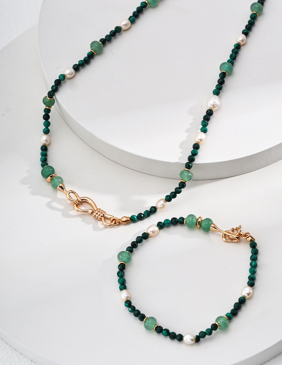 S925 Silver Green Dongling Jade Natural Malachite Pearl Necklace (necklace/bracelet dual-use)
